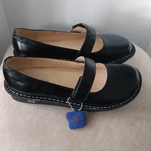ALEGRIA BLACK CHUNKY MARY JANE SHOES LEATHER STRAP WORK SIZE 39 - Picture 2 of 10